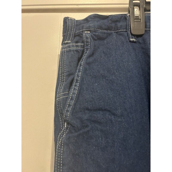CARHARTT REFLECTIVE Safety Work Pants Dark Wash Denim Size 42 X 32 Dungaree Fit - Picture 2 of 7